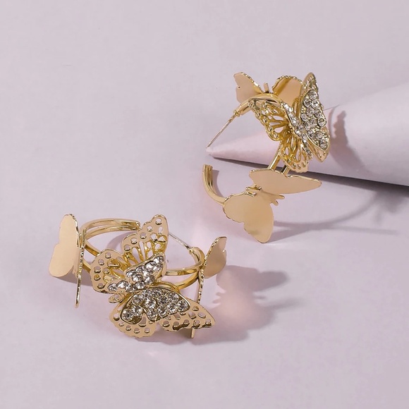 Butterflies 3D Hoop Earrings, Gold Earrings,Butterfly Earrings - Picture 2 of 6